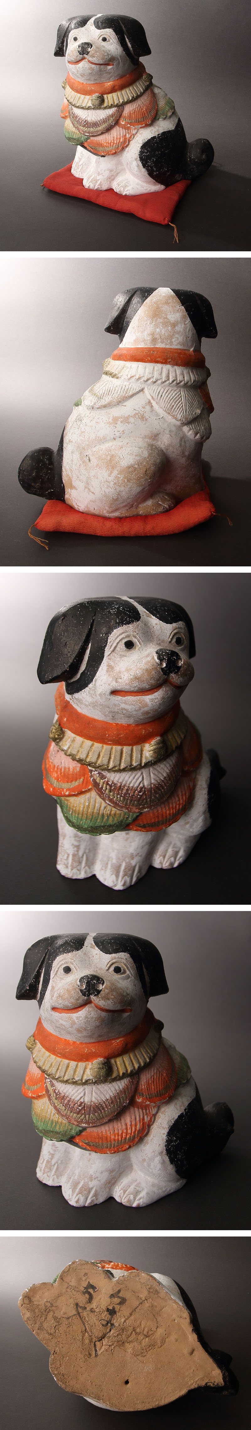 【深和】時代 伏見人形「羽衣狆」（古美術 人形 郷土人形 伏見 京都 狆 縁起物）